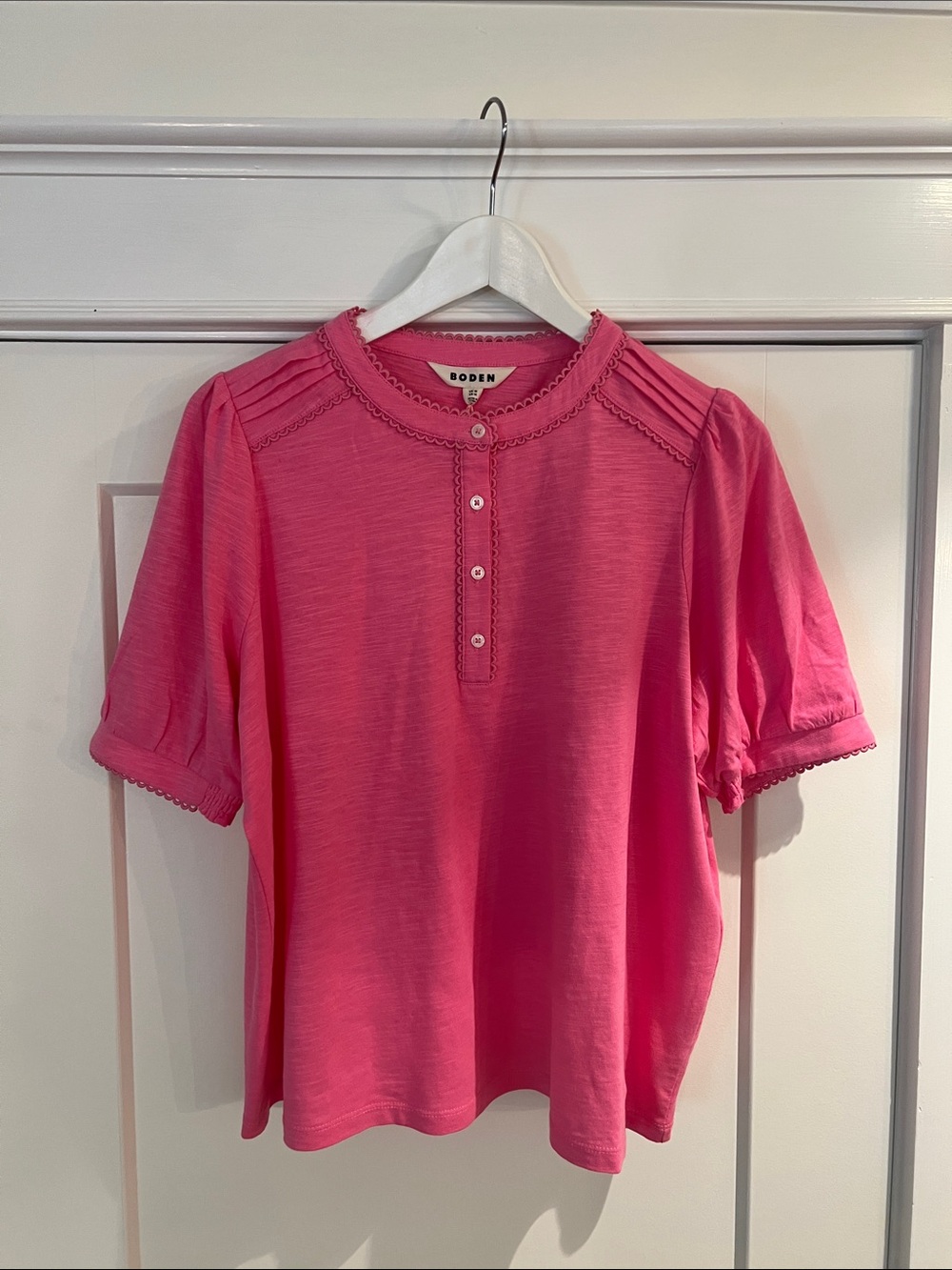 Boden Bright Pink Short Sleeve Button-Up Polo Top NWT